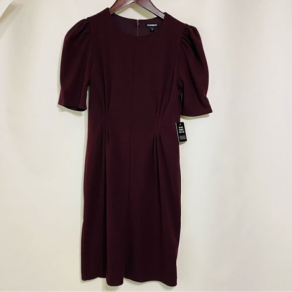 Express Womens Purple Knee Length Puff Sleeve‎ Dress Size Small - Picture 1 of 7